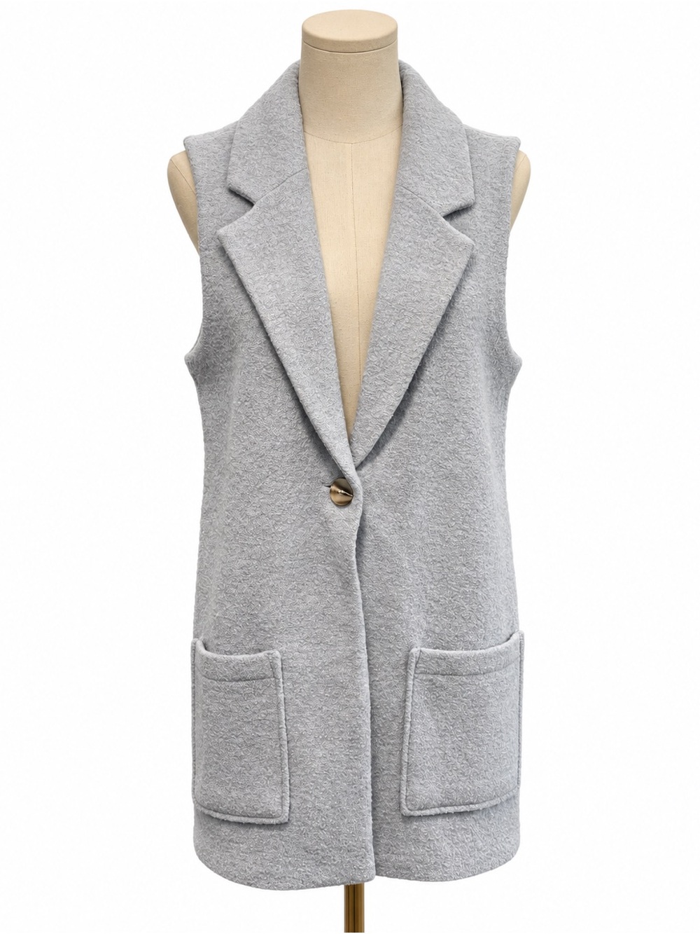 Tahari Wool Blend Longline Vest Medium Gray Sleeveless Blazer Pockets